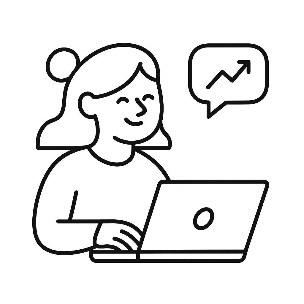 A happy lady with a computer, representing the ease of online booking