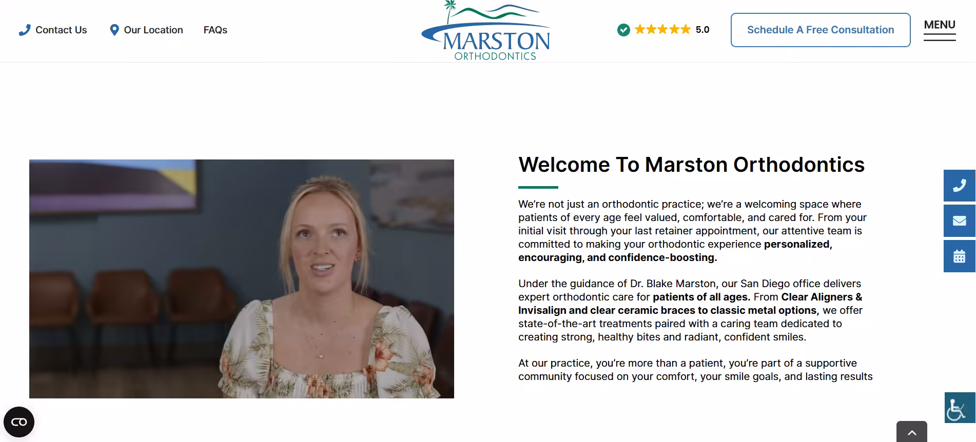 Marston Orthodontics website screenshot